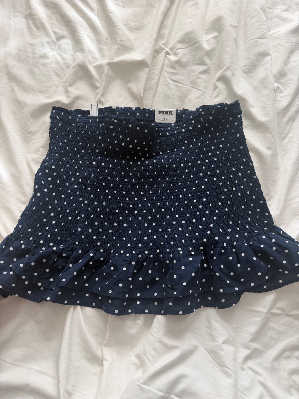 Victoria's Secret PINK Navy Blue White Polka Dot Smocked Mini Skirt